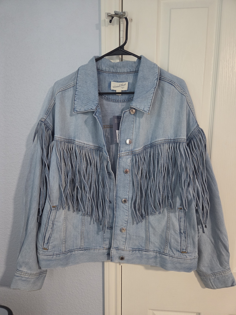 Universal Thread Fringe Denim Jacket Light Blue Size XL